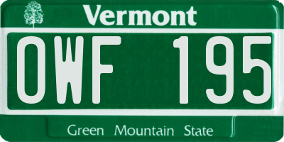 VT license plate OWF195