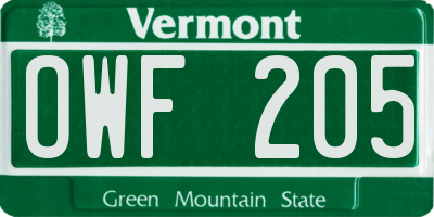 VT license plate OWF205