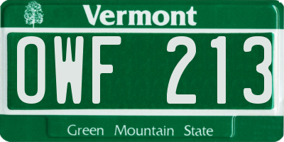 VT license plate OWF213