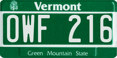 VT license plate OWF216