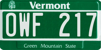 VT license plate OWF217