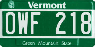 VT license plate OWF218