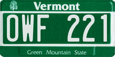 VT license plate OWF221