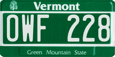 VT license plate OWF228