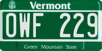 VT license plate OWF229