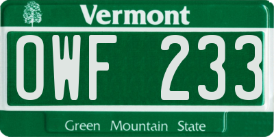 VT license plate OWF233