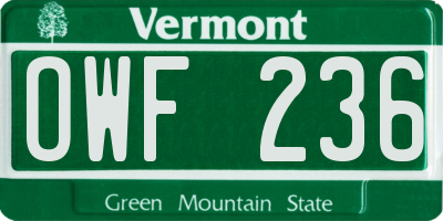VT license plate OWF236