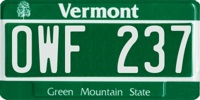 VT license plate OWF237
