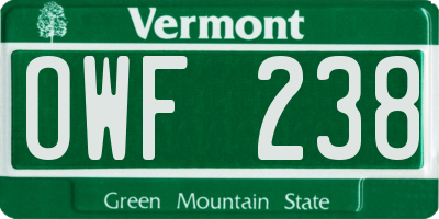 VT license plate OWF238