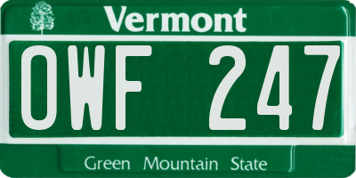 VT license plate OWF247