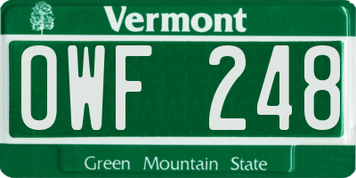 VT license plate OWF248