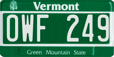 VT license plate OWF249