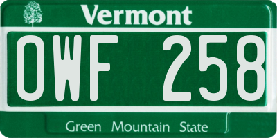 VT license plate OWF258