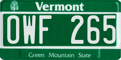 VT license plate OWF265