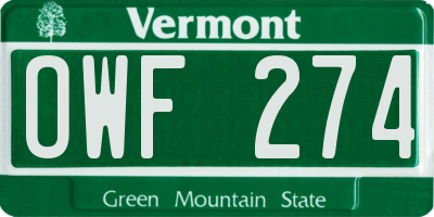 VT license plate OWF274