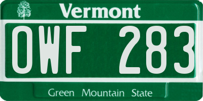 VT license plate OWF283