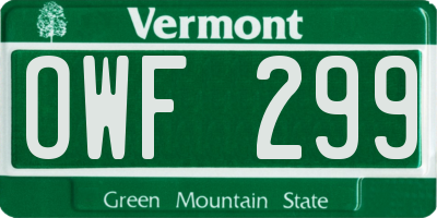 VT license plate OWF299