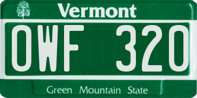 VT license plate OWF320