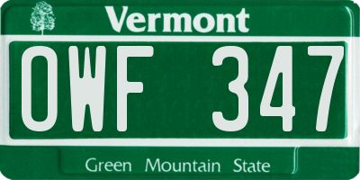 VT license plate OWF347