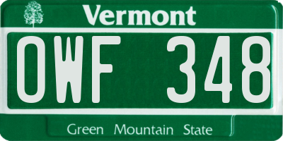 VT license plate OWF348