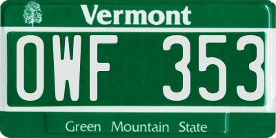 VT license plate OWF353