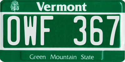 VT license plate OWF367