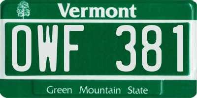 VT license plate OWF381