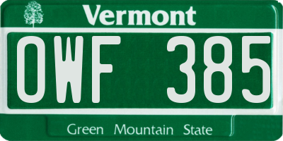 VT license plate OWF385