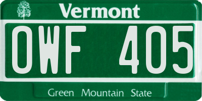 VT license plate OWF405