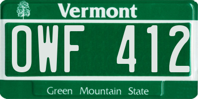 VT license plate OWF412
