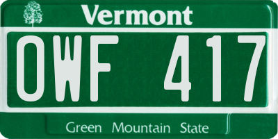 VT license plate OWF417