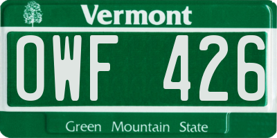 VT license plate OWF426