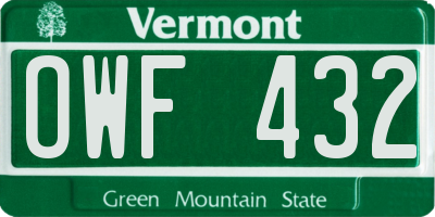 VT license plate OWF432