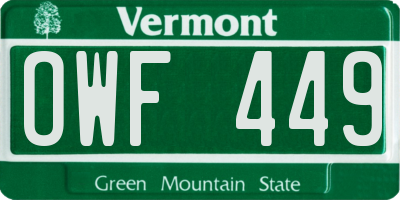 VT license plate OWF449