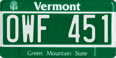 VT license plate OWF451