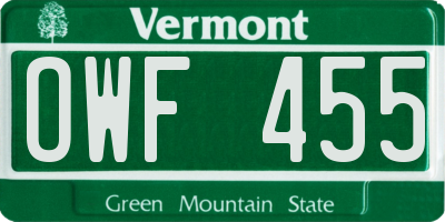 VT license plate OWF455