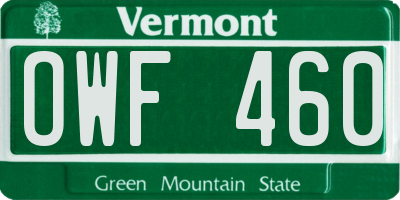 VT license plate OWF460