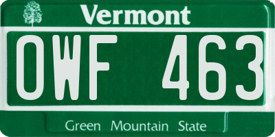 VT license plate OWF463