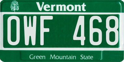 VT license plate OWF468