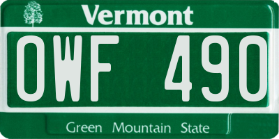 VT license plate OWF490