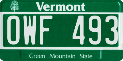 VT license plate OWF493
