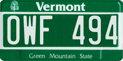 VT license plate OWF494