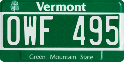 VT license plate OWF495