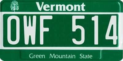 VT license plate OWF514