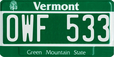 VT license plate OWF533