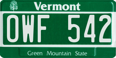 VT license plate OWF542
