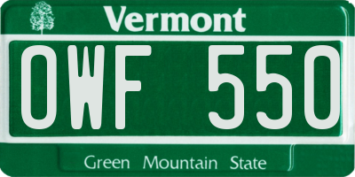 VT license plate OWF550