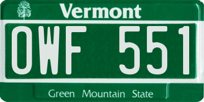 VT license plate OWF551
