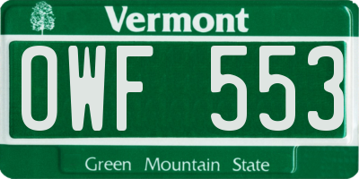 VT license plate OWF553