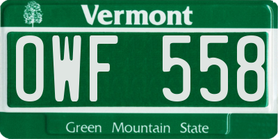 VT license plate OWF558